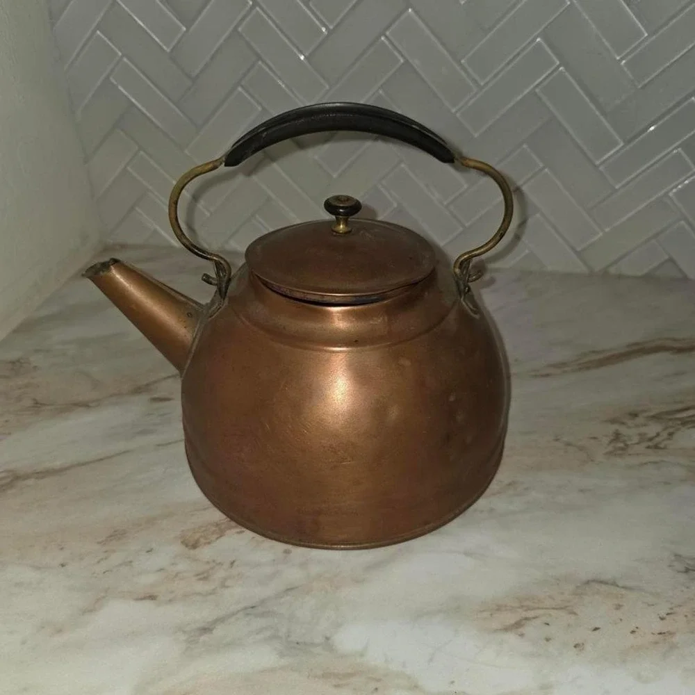 Vintage Copper Tea Kettle Decorative Stovetop Pot Farmhouse Rustic Decor